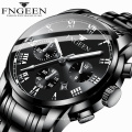 Fashion Brand FNGEEN 4006 Men Quartz Watch Casual Stainless Steel Business Back Light Watches Calendar Waterproof Clock